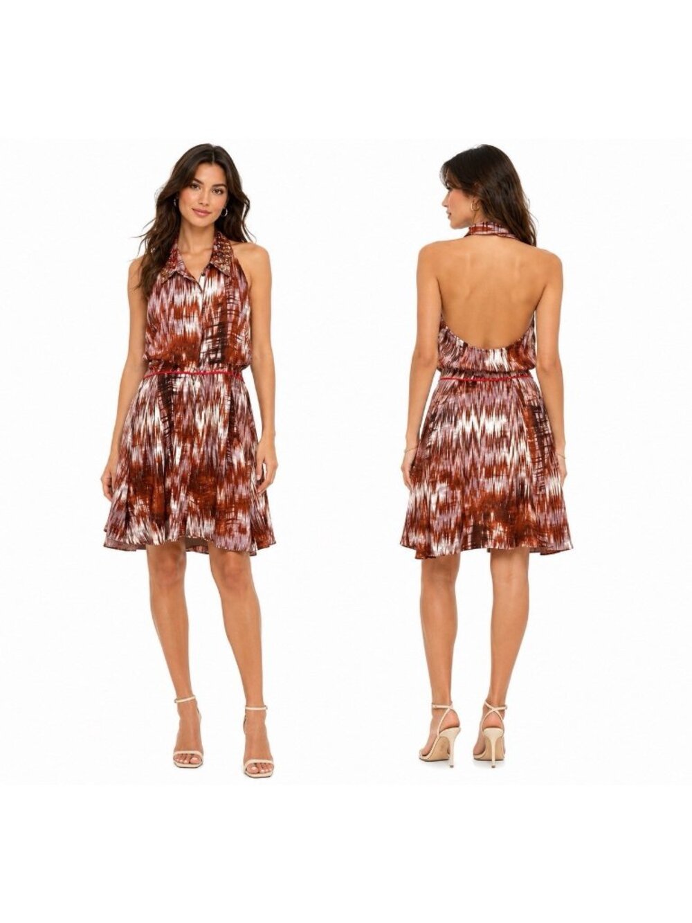 Elizabeth and James Molly Silk Halter Dress Women’s 6 Printed Fit Flare Boho NWT